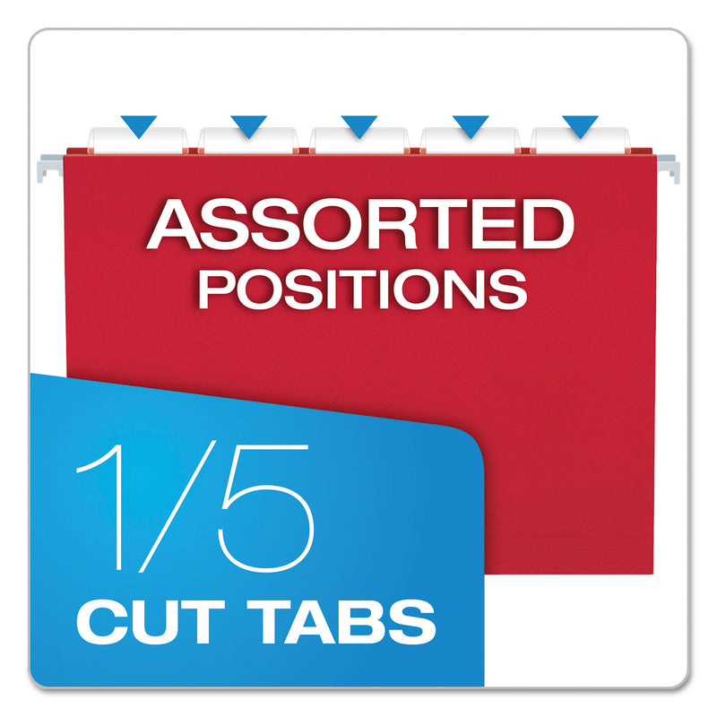 Pendaflex Colored Hanging Folders, Letter Size, 1/5-Cut Tabs, Red, 25/Box