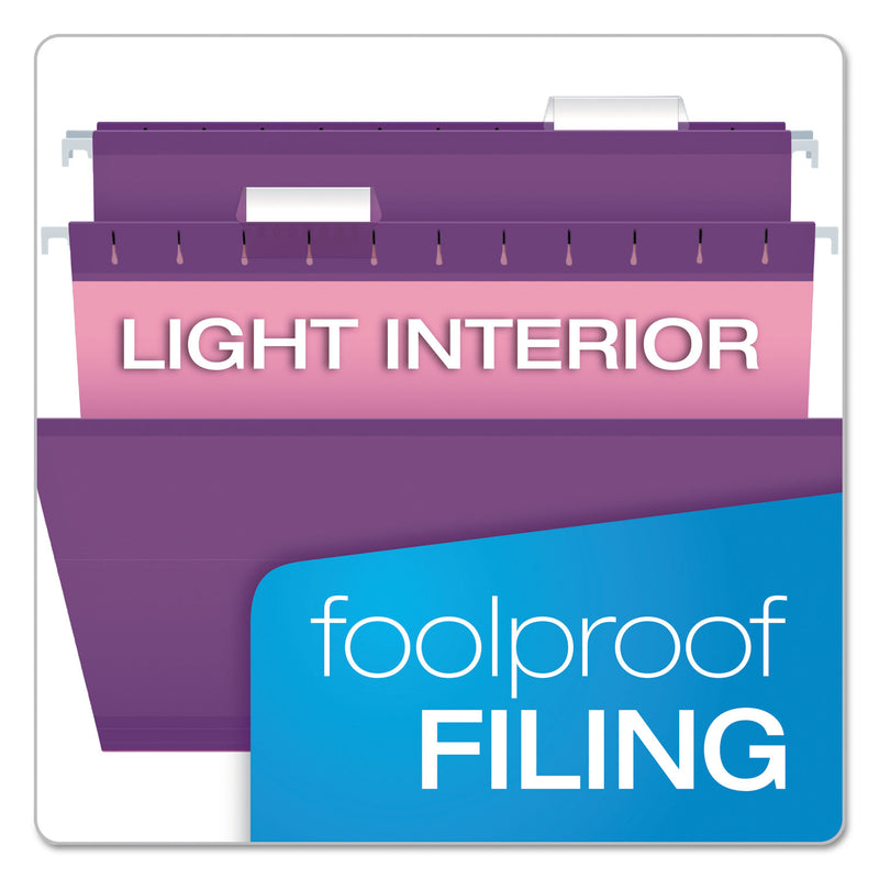 Pendaflex Colored Reinforced Hanging Folders, Letter Size, 1/5-Cut Tabs, Violet, 25/Box