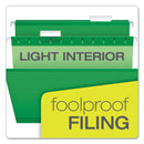 Pendaflex Colored Reinforced Hanging Folders, Letter Size, 1/5-Cut Tabs, Bright Green, 25/Box