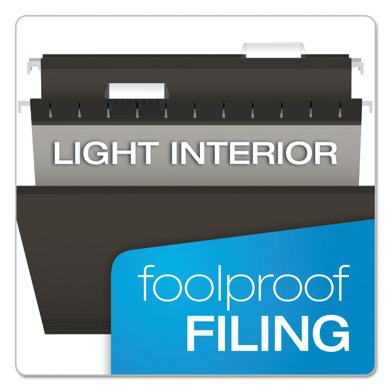 Pendaflex Colored Reinforced Hanging Folders, Legal Size, 1/5-Cut Tabs, Black, 25/Box