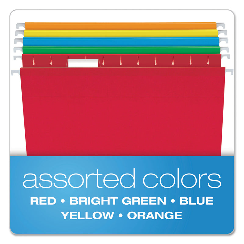 Pendaflex Colored Reinforced Hanging Folders, Legal Size, 1/5-Cut Tabs, Assorted Colors, 25/Box