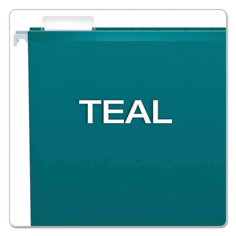 Pendaflex Colored Reinforced Hanging Folders, Legal Size, 1/5-Cut Tabs, Teal, 25/Box