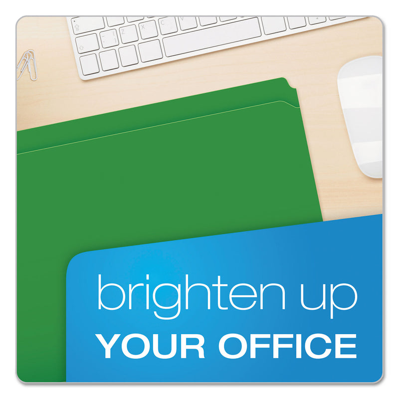 Pendaflex Double-Ply Reinforced Top Tab Colored File Folders, Straight Tabs, Letter Size, 0.75" Expansion, Bright Green, 100/Box