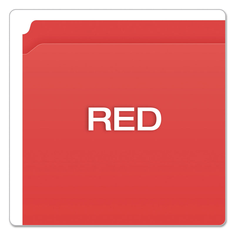 Pendaflex Double-Ply Reinforced Top Tab Colored File Folders, Straight Tabs, Letter Size, 0.75" Expansion, Red, 100/Box