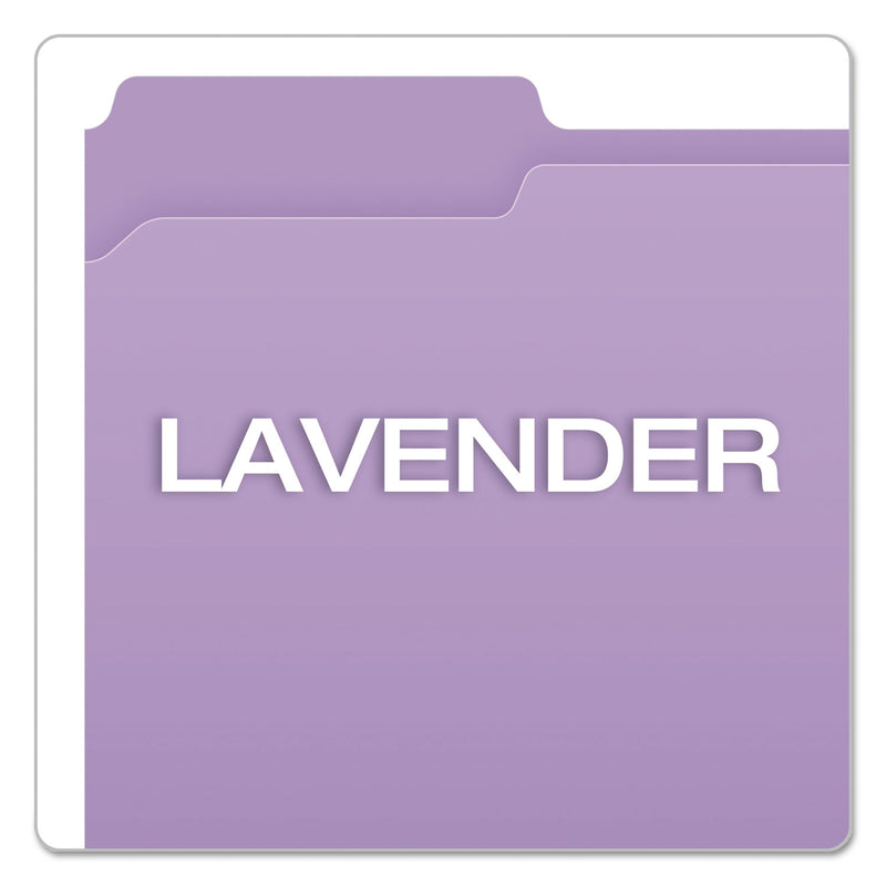 Pendaflex Double-Ply Reinforced Top Tab Colored File Folders, 1/3-Cut Tabs: Assorted, Letter Size, 0.75" Expansion, Lavender, 100/Box