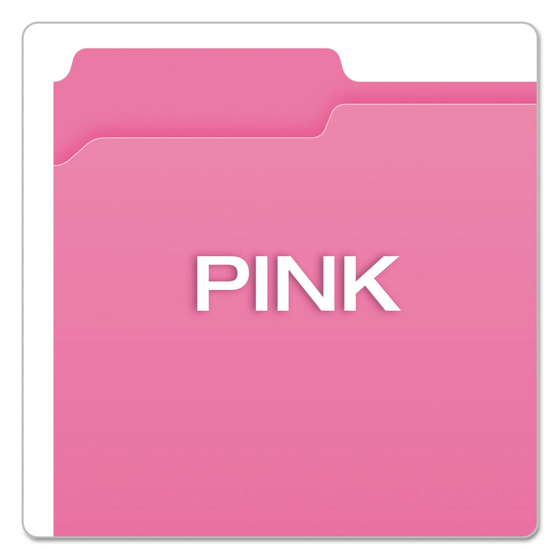Pendaflex Double-Ply Reinforced Top Tab Colored File Folders, 1/3-Cut Tabs: Assorted, Letter Size, 0.75" Expansion, Pink, 100/Box