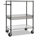 Alera Three-Tier Wire Cart with Basket, Metal, 2 Shelves, 1 Bin, 500 lb Capacity, 34" x 18" x 40", Black Anthracite