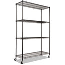 Alera NSF Certified 4-Shelf Wire Shelving Kit with Casters, 48w x 18d x 72h, Black