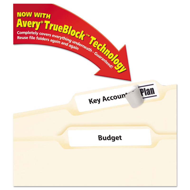 Avery Permanent TrueBlock File Folder Labels with Sure Feed Technology, 0.66 x 3.44, White, 30/Sheet, 25 Sheets/Pack