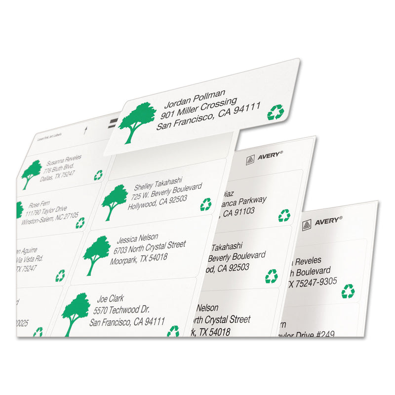 Avery EcoFriendly Mailing Labels, Inkjet/Laser Printers, 1 x 2.63, White, 30/Sheet, 100 Sheets/Pack