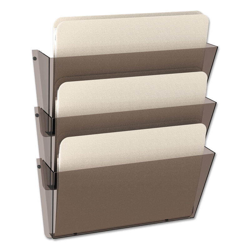 deflecto Unbreakable DocuPocket Wall File, 3 Sections, Letter Size, 14.5" x 3" x 6.5", Smoke, 3/Pack