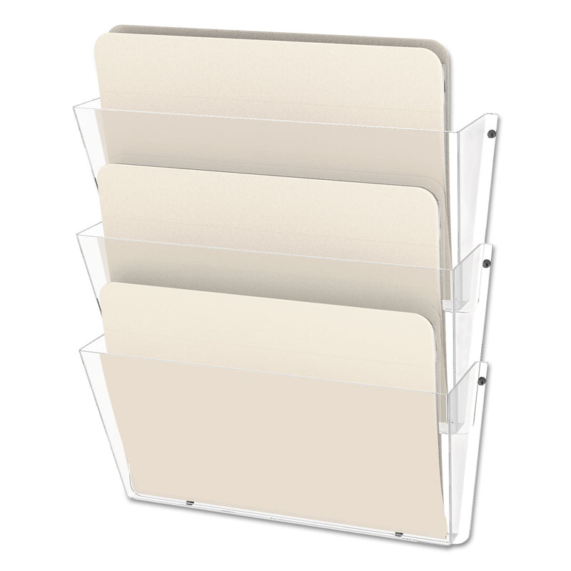deflecto Unbreakable DocuPocket Wall File, 3 Sections, Letter Size, 14.5" x 3" x 6.5", Clear, 3/Pack