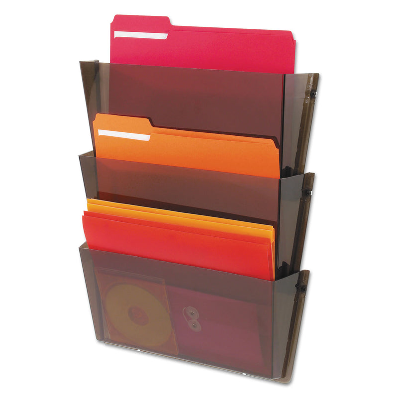 deflecto Unbreakable DocuPocket Wall File, 3 Sections, Letter Size, 14.5" x 3" x 6.5", Smoke, 3/Pack