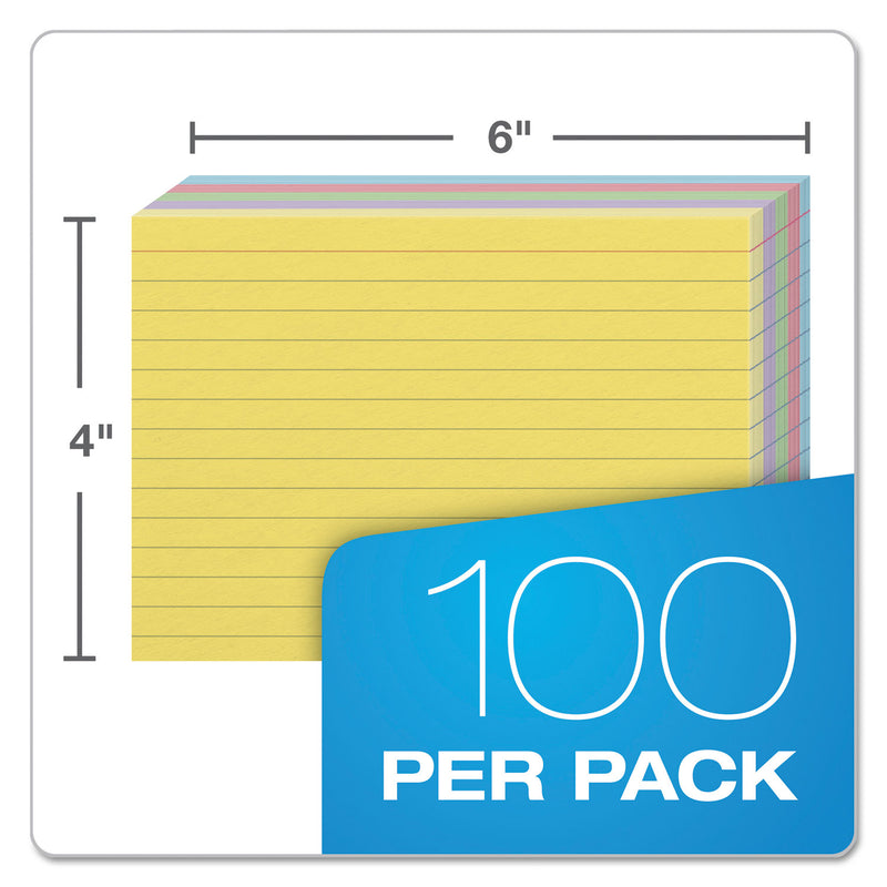 Oxford Ruled Index Cards, 4 x 6, Blue/Violet/Canary/Green/Cherry, 100/Pack