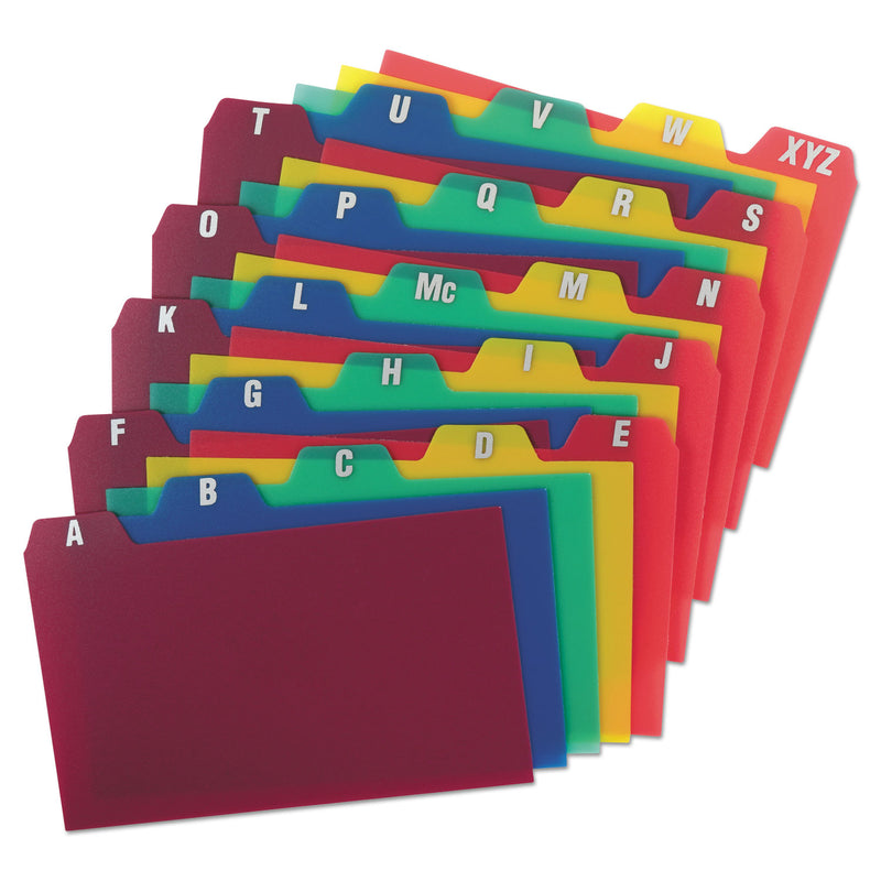 Oxford Durable Poly A-Z Card Guides, 1/5-Cut Top Tab, A to Z, 3 x 5, Assorted Colors, 25/Set