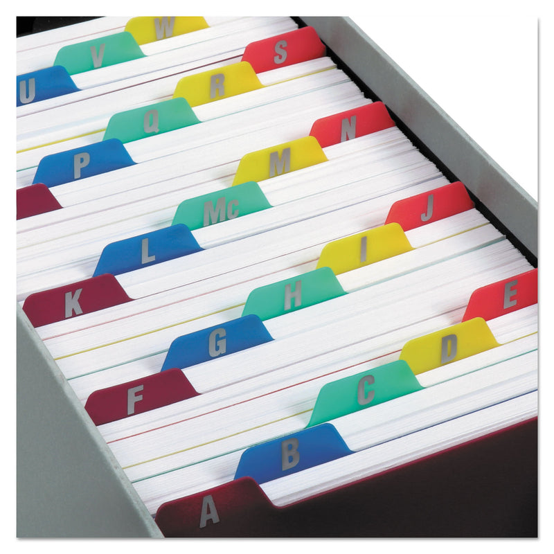 Oxford Durable Poly A-Z Card Guides, 1/5-Cut Top Tab, A to Z, 3 x 5, Assorted Colors, 25/Set
