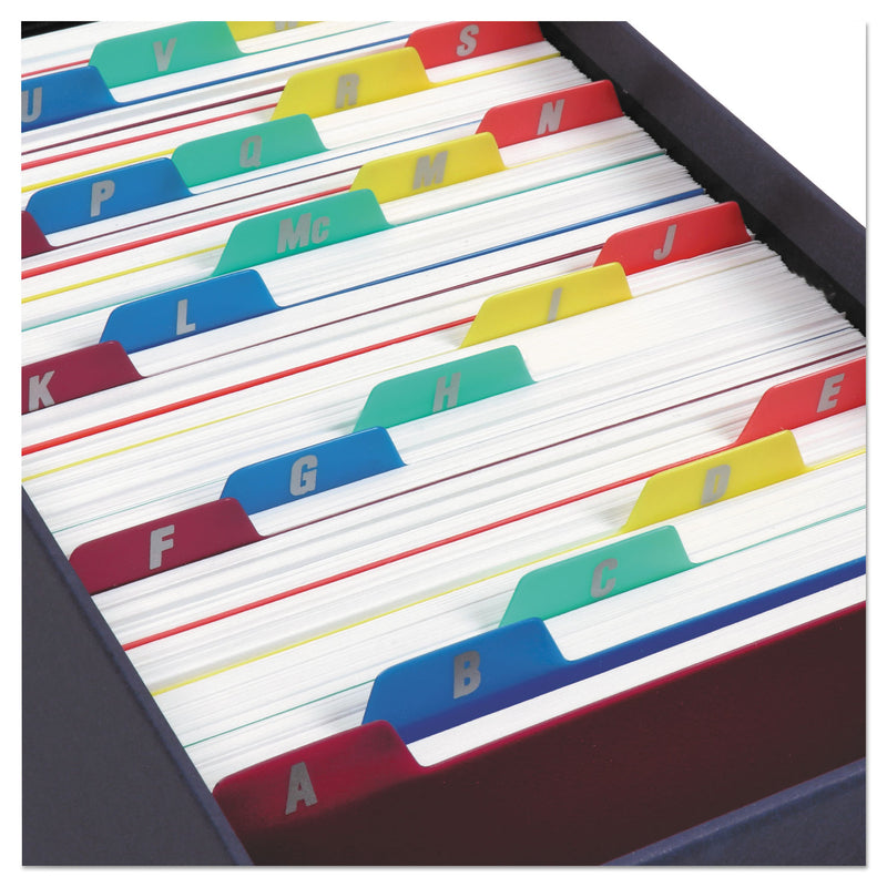Oxford Durable Poly A-Z Card Guides, 1/5-Cut Top Tab, A to Z, 4 x 6, Assorted Colors, 25/Set