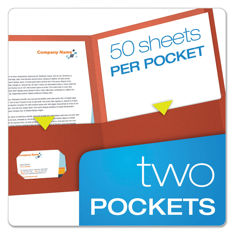 Oxford Earthwise by Oxford 100% Recycled Paper Twin-Pocket Portfolio, 100-Sheet Capacity, 11 x 8.5, Red, 25/Box