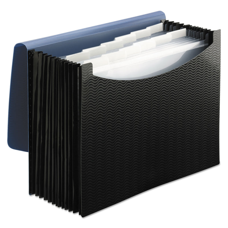 Smead 12-Pocket Poly Expanding File, 0.88" Expansion, 12 Sections, Cord/Hook Closure, 1/6-Cut Tabs, Letter Size, Black/Blue