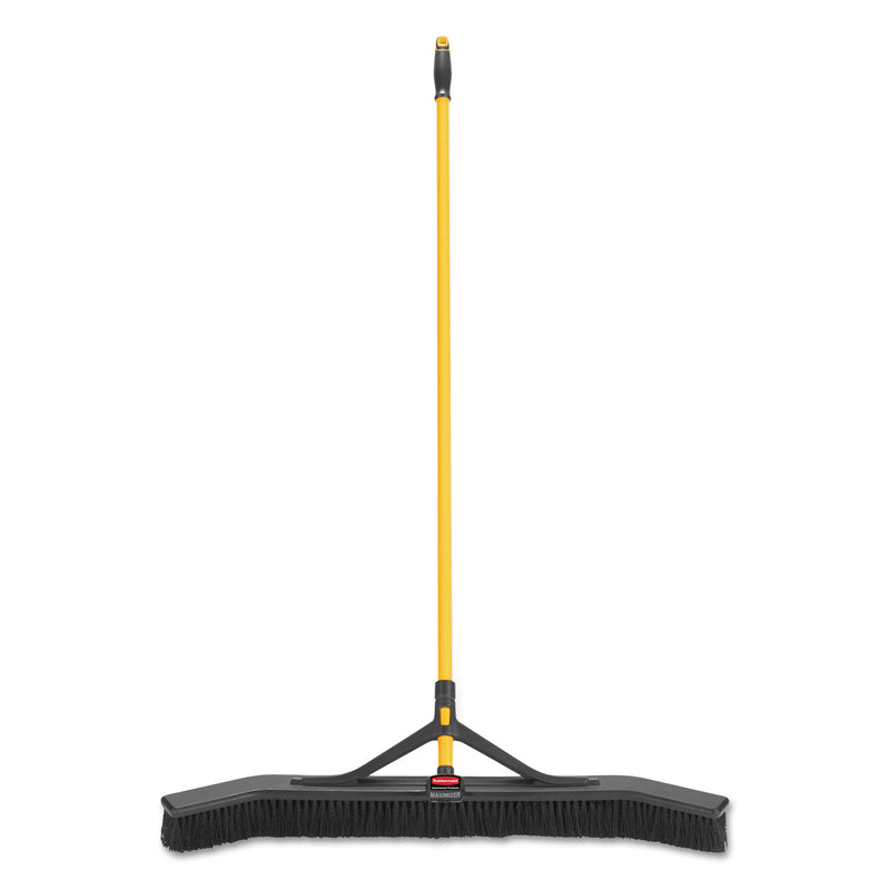 Rubbermaid Maximizer Push-to-Center Broom, Poly Bristles, 36 x 58.13, Steel Handle, Yellow/Black