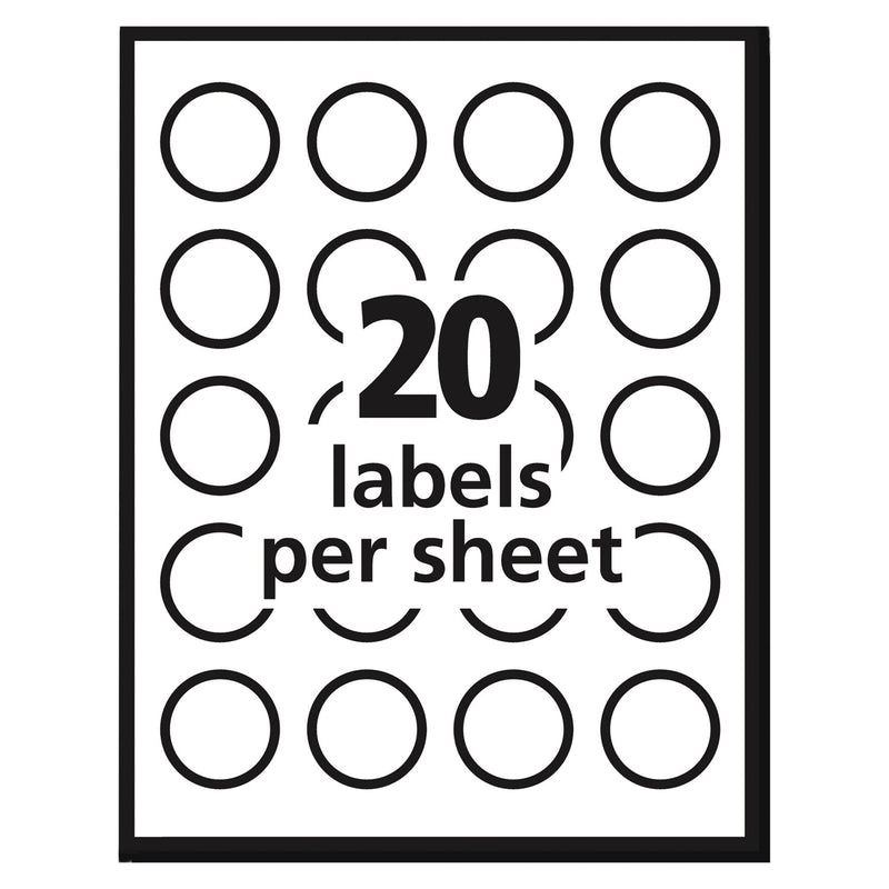 Avery Vibrant Inkjet Color-Print Labels w/ Sure Feed, 1.5" dia, White, 400/PK