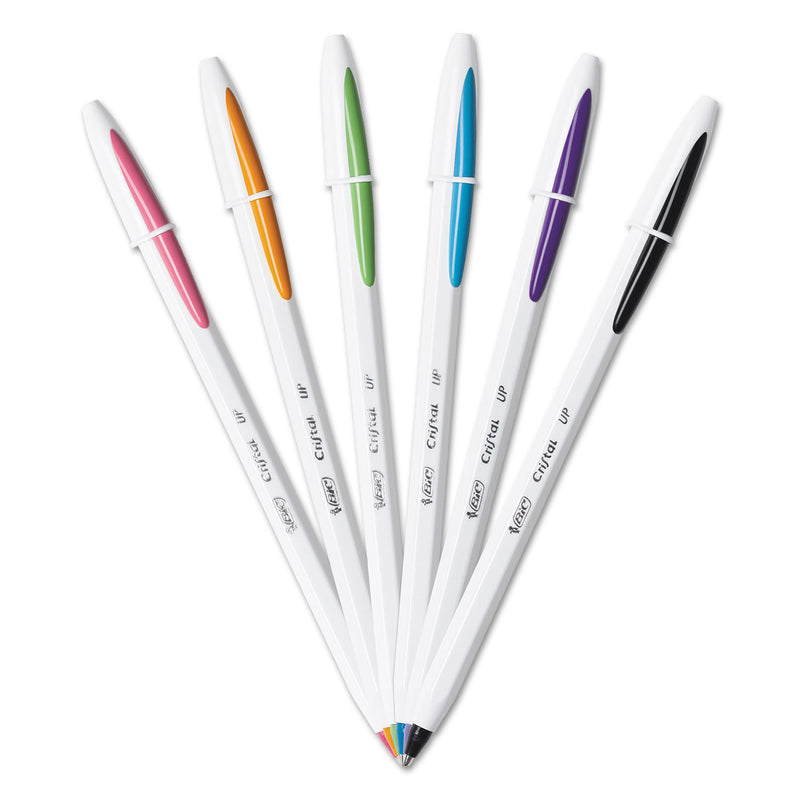 BIC Cristal Up Ballpoint Pen, Stick, Medium 1.2 mm, Assorted Ink Colors, White Barrel, 6/Pack