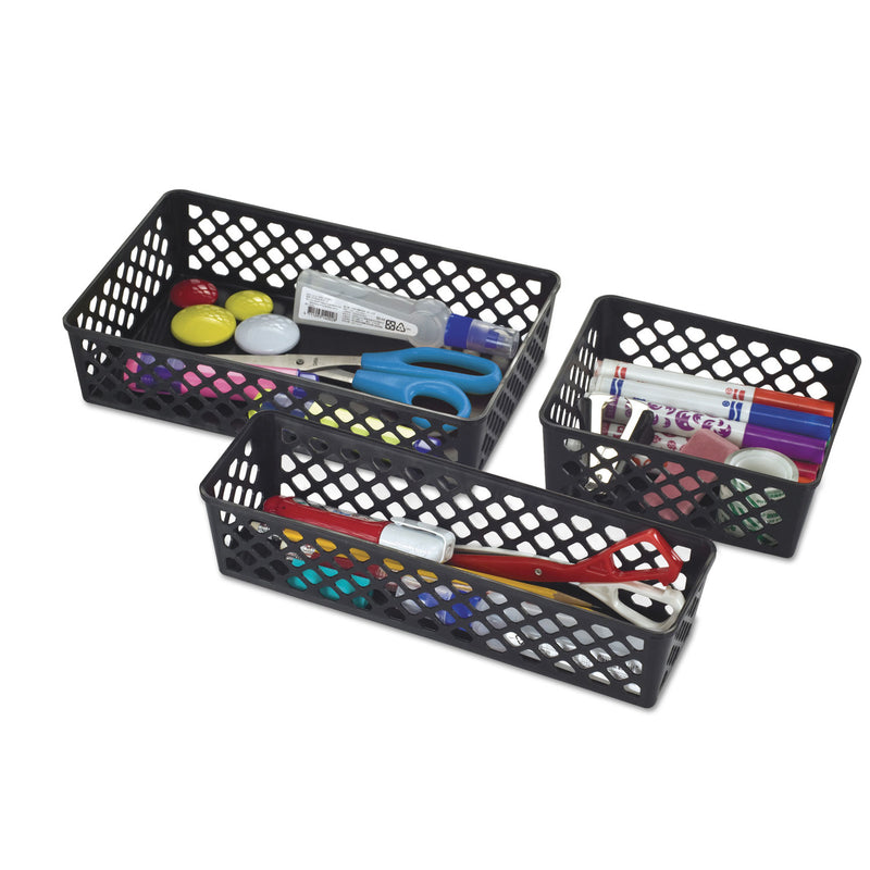 Officemate Recycled Supply Basket, Plastic, 10.13 x 3.06 x 2.38, Black, 3/Pack