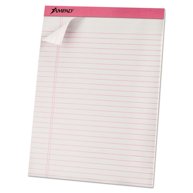 Ampad Pink Writing Pads, Wide/Legal Rule, Pink Headband, 50 White 8.5 x 11 Sheets, 6/Pack