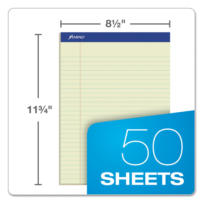 Ampad Pastel Writing Pads, Wide/Legal Rule, Blue Headband, 50 Green-Tint 8.5 x 11.75 Sheets, Dozen