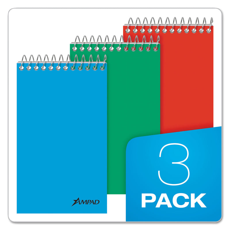 Ampad Memo Pads, Narrow Rule, Assorted Cover Colors, 60 White 3 x 5 Sheets, 3/Pack