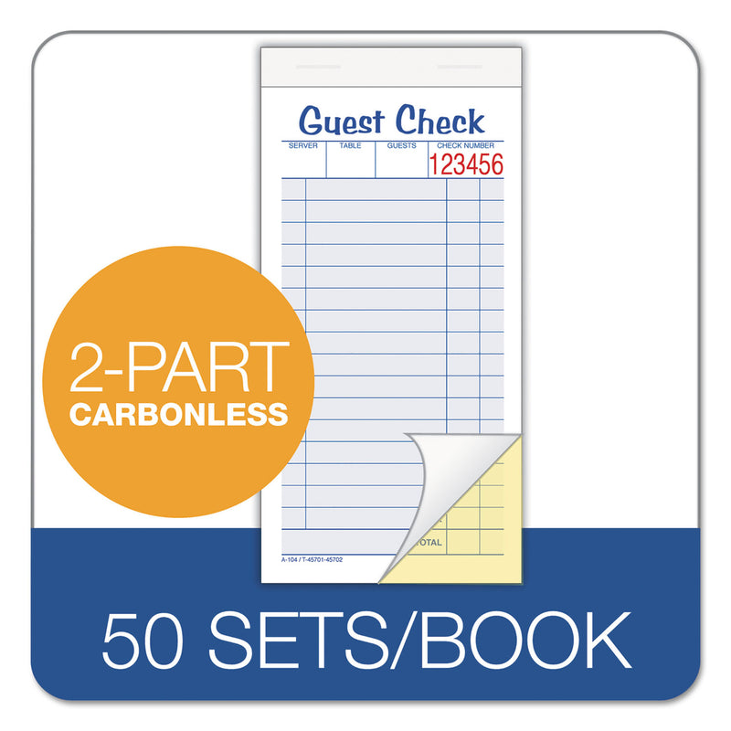 Adams Guest Check Unit Set, Two-Part Carbonless, 6.38 x 3.38, 1/Page, 50 Forms/Pad, 10 Pads/Pack