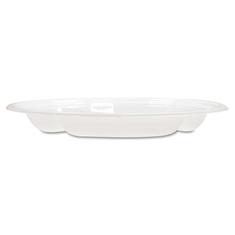 Dart Famous Service Plastic Dinnerware, Plate, 3-Compartment, 10.25" dia, White, 125/Pack, 4 Packs/Carton