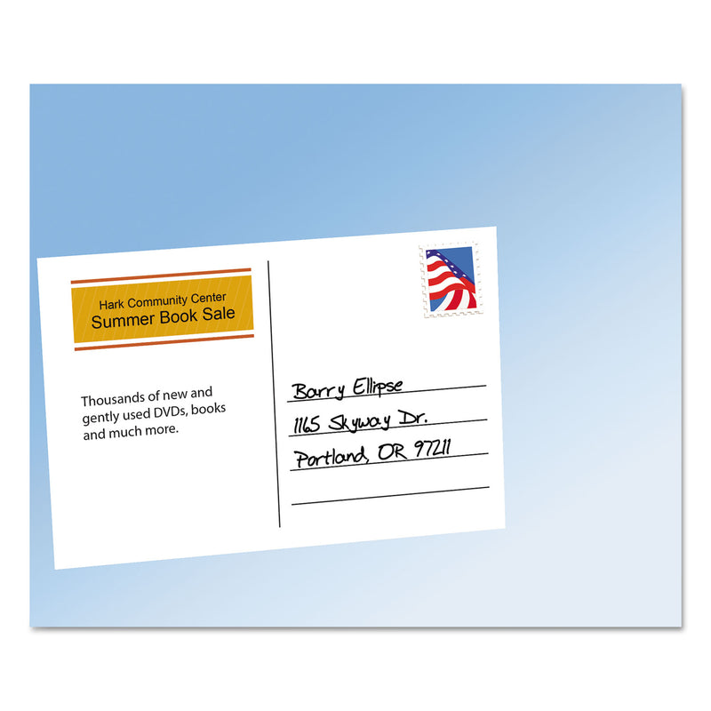 Avery Printable Postcards, Laser, 80 lb, 4 x 6, Uncoated White, 100 Cards, 2/Cards/Sheet, 50 Sheets/Box