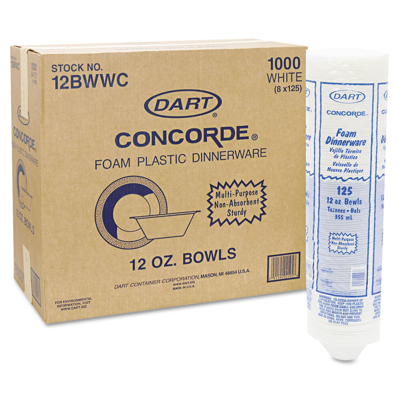 Dart Concorde Foam Bowl, 10, 12 oz, White, 125/Pack, 8 Packs/Carton