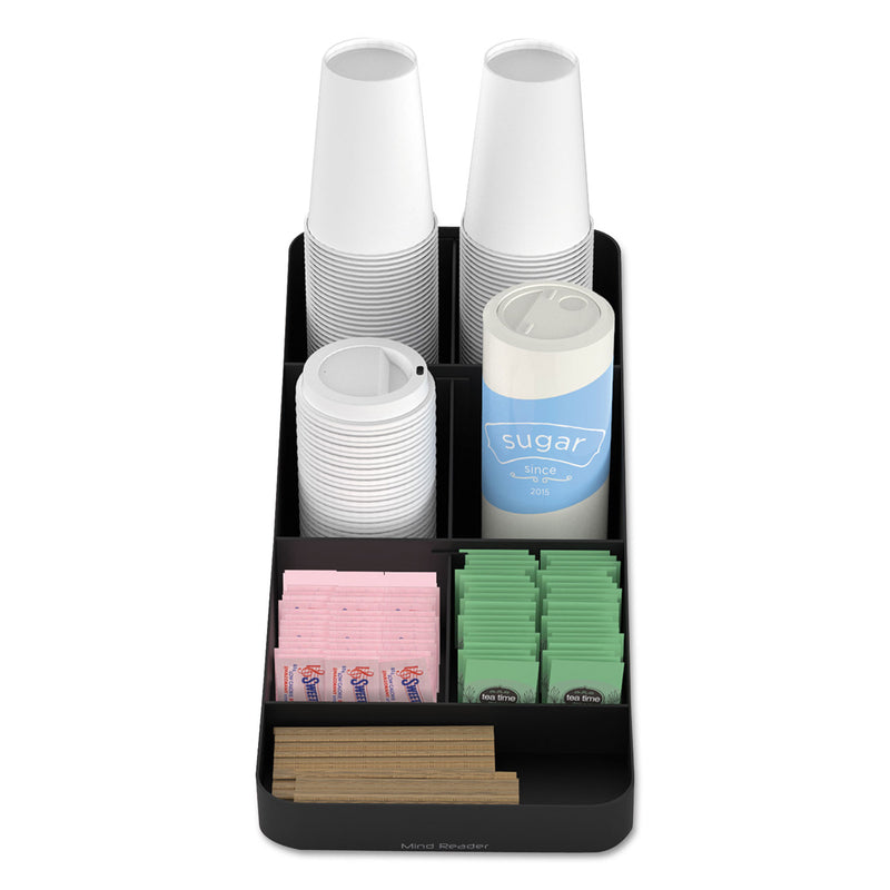 Mind Reader Trove Seven-Compartment Coffee Condiment Organizer, 7.75 x 16 x 5.25, Black
