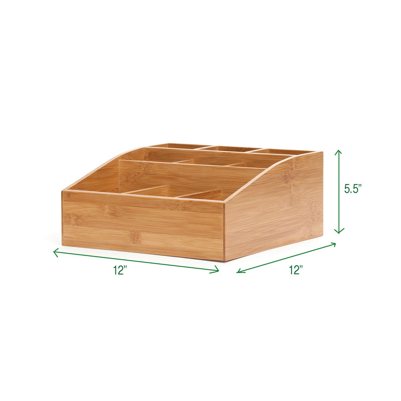 Mind Reader Square 9 Compartment Condiment Organizer, 12 x 12 x 5.5, Bamboo
