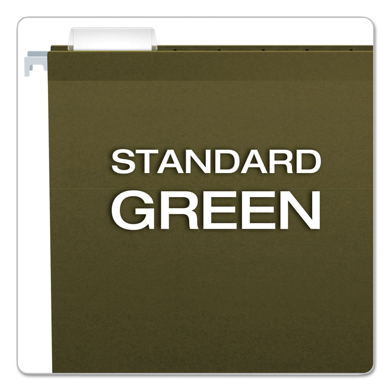 Pendaflex Reinforced Hanging File Folders with Printable Tab Inserts, Legal Size, 1/5-Cut Tabs, Standard Green, 25/Box