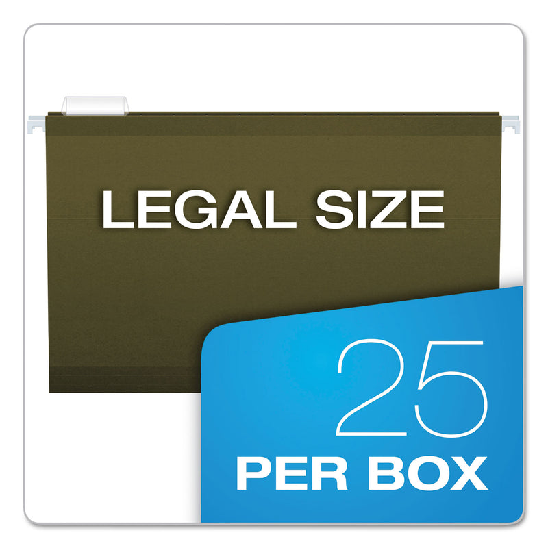 Pendaflex Reinforced Hanging File Folders with Printable Tab Inserts, Legal Size, 1/5-Cut Tabs, Standard Green, 25/Box