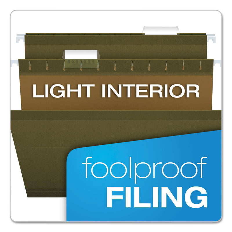 Pendaflex Reinforced Hanging File Folders with Printable Tab Inserts, Legal Size, 1/5-Cut Tabs, Standard Green, 25/Box