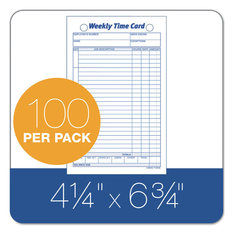TOPS Weekly Employee Time Cards, One Side, 4.25 x 6.75, 100/Pack