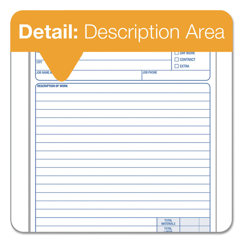 TOPS Snap-Off Job Work Order Form, Three-Part Carbonless, 5.66 x 8.63, 1/Page, 50 Forms
