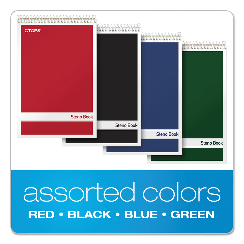 TOPS Steno Pad, Gregg Rule, Assorted Cover Colors, 80 Green-Tint 6 x 9 Sheets, 4/Pack