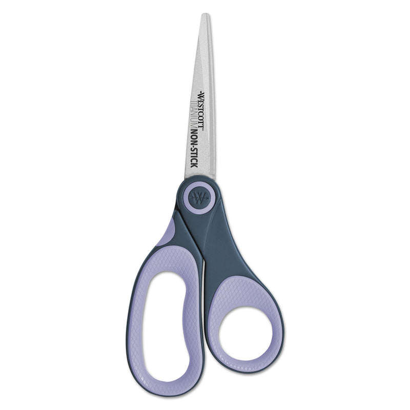 Westcott Non-Stick Titanium Bonded Scissors, 8" Long, 3.25" Cut Length, Gray/Purple Straight Handle