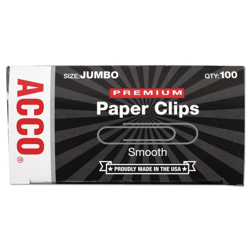 ACCO Premium Heavy-Gauge Wire Paper Clips, Jumbo, Smooth, Silver, 100 Clips/Box, 10 Boxes/Pack