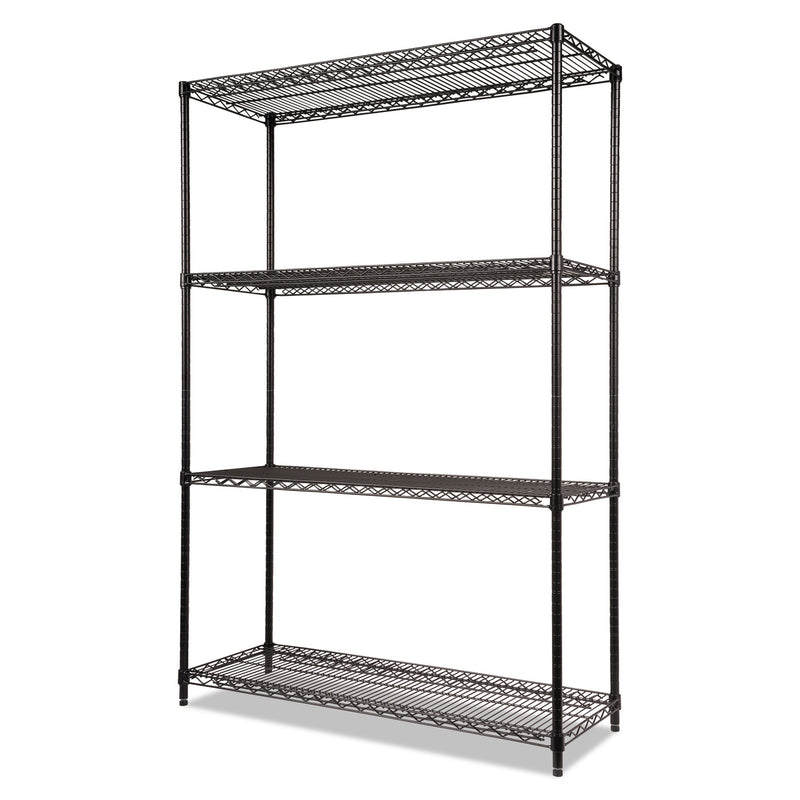 Alera NSF Certified Industrial Four-Shelf Wire Shelving Kit, 48w x 18d x 72h, Black