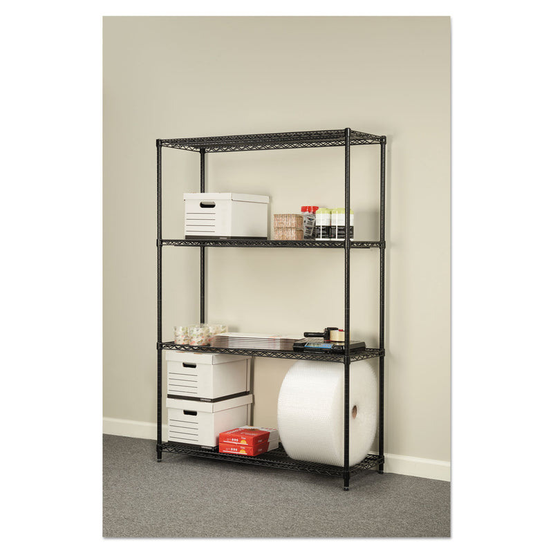Alera NSF Certified Industrial Four-Shelf Wire Shelving Kit, 48w x 18d x 72h, Black