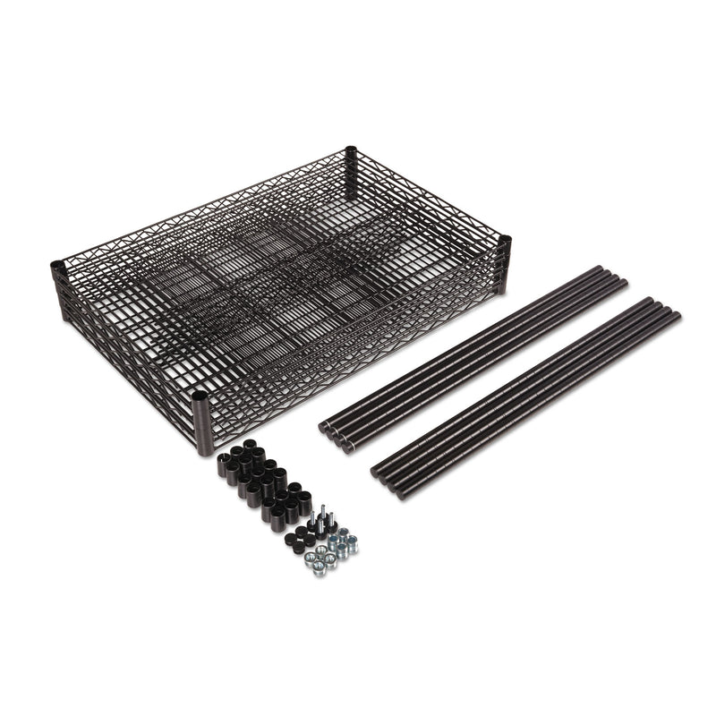 Alera NSF Certified Industrial Four-Shelf Wire Shelving Kit, 48w x 24d x 72h, Black