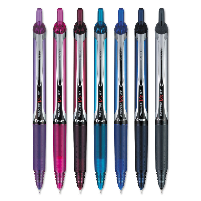 Pilot Precise V5RT Roller Ball Pen, Retractable, Extra-Fine 0.5 mm, Assorted Ink and Barrel Colors, 7/Pack