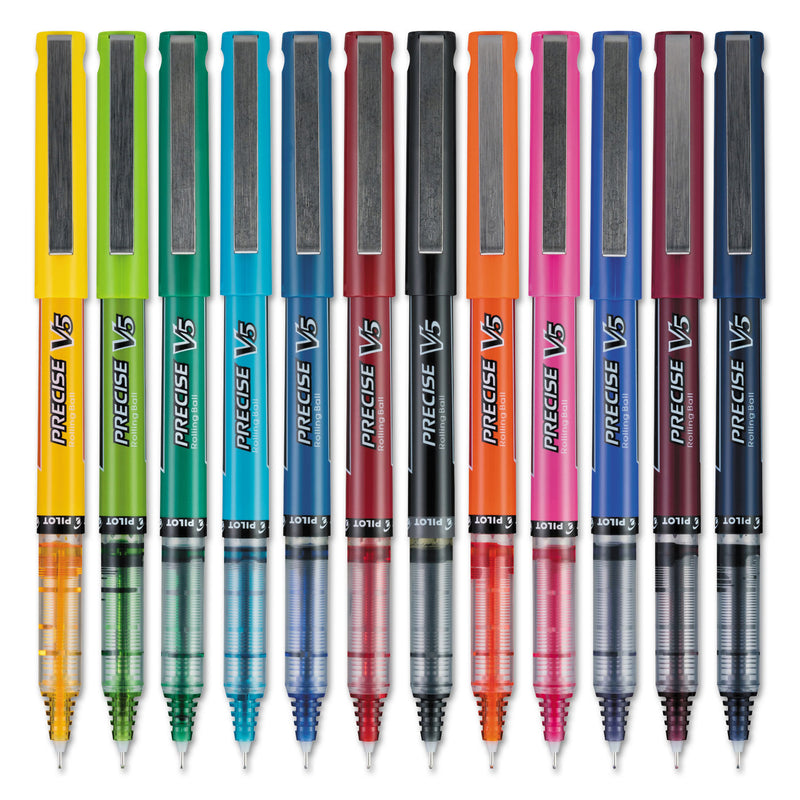 Pilot Precise V5 Roller Ball Pen, Stick, Fine 0.5 mm, Assorted Ink and Barrel Colors, Dozen