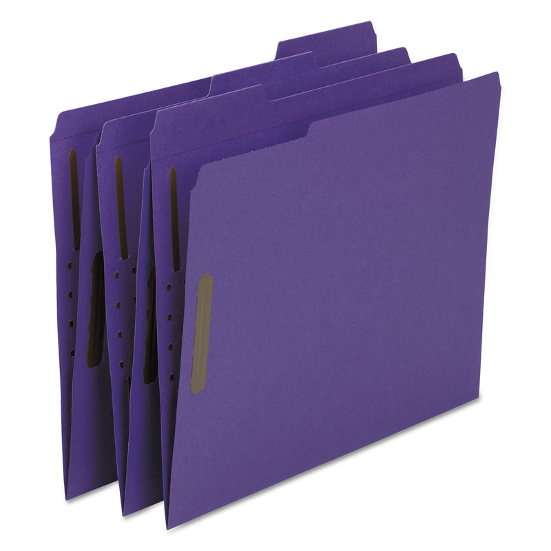 Smead Top Tab Colored Fastener Folders, 2 Fasteners, Letter Size, Purple Exterior, 50/Box